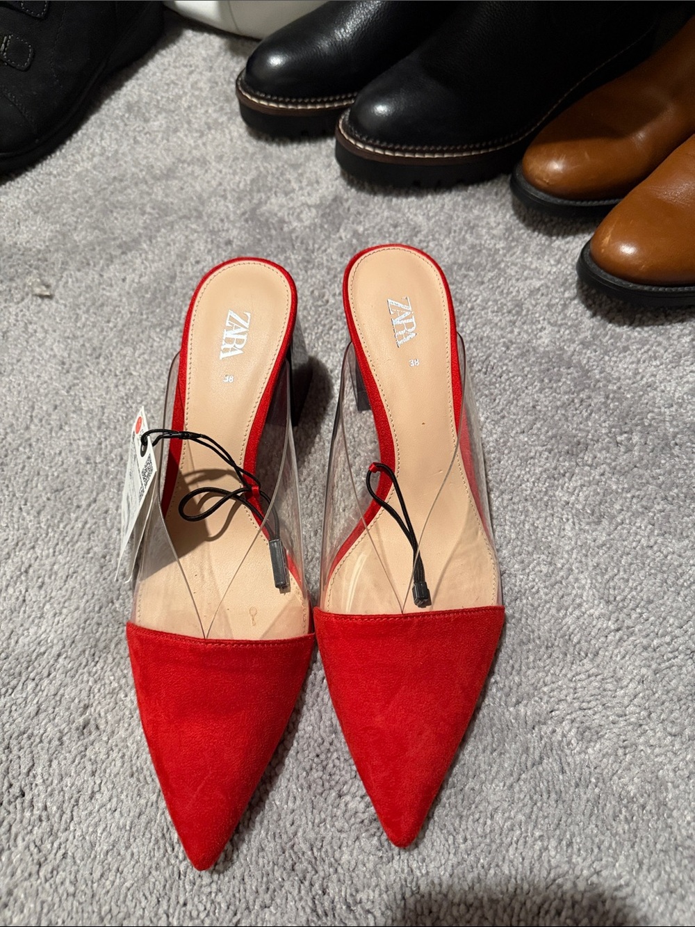 Zara Red Pointed Mules with Clear Sides